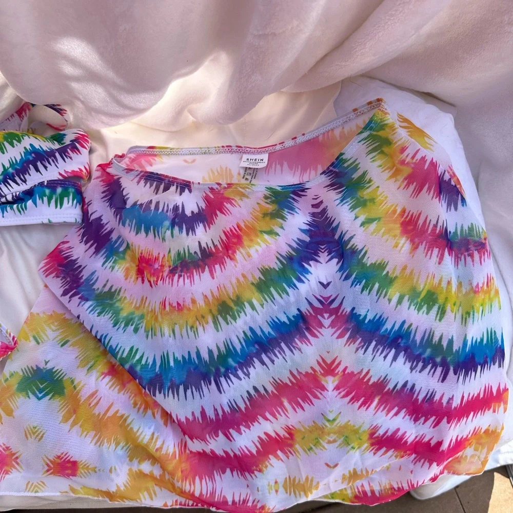 NWOT 12-13 girls Tie dye‎ bikini- 3 piece set with coverup skirt